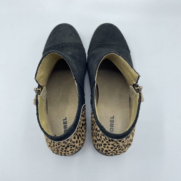 SOREL Boots Suede Leather Side Zip Ankle Booties Black/Tan Animal Women's 7.5 - Picture 5 of 12